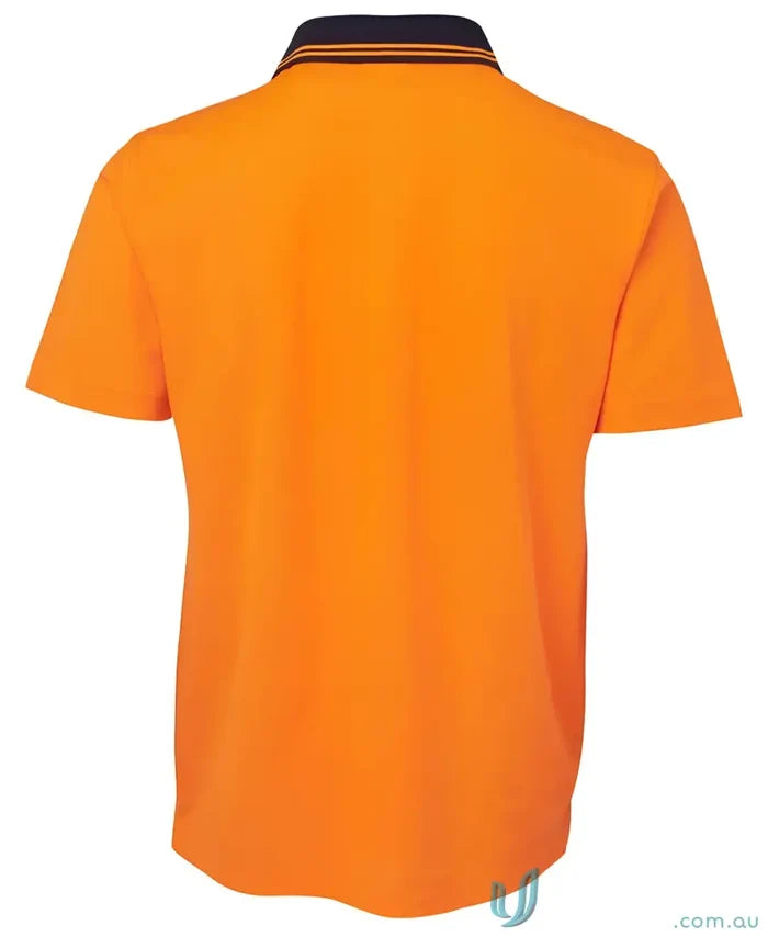 Orange cotton polo shirt with navy collar and thin orange stripes in 7xl size