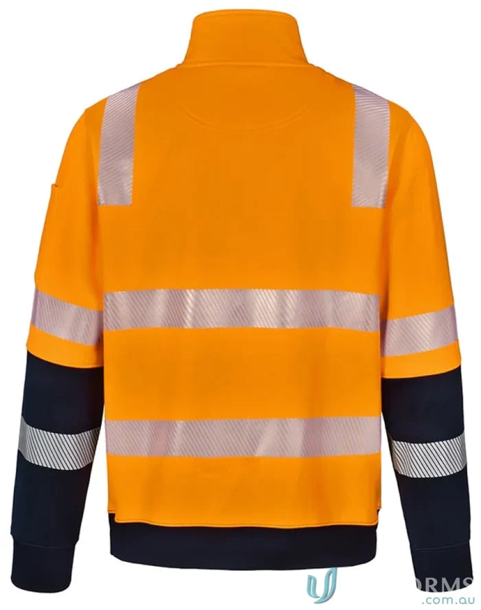 Orange and navy VIC Rail Rail Hi-Vis Jumper showcasing high visibility work style