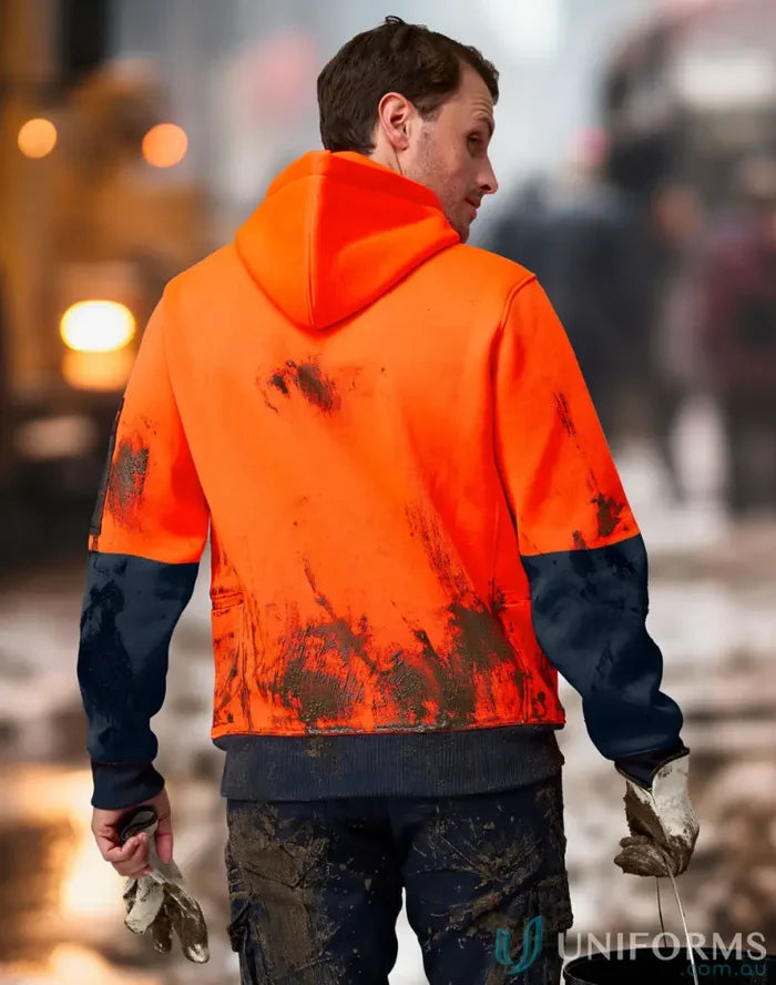 Vibrant orange navy HiVis Water Resistant Fleece Hoodie sw91 muddy and durable style
