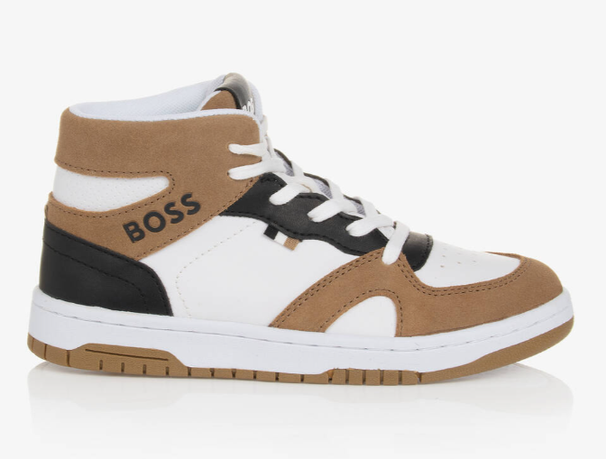 HUGO BOSS Boys White & Brown High Top Trainers