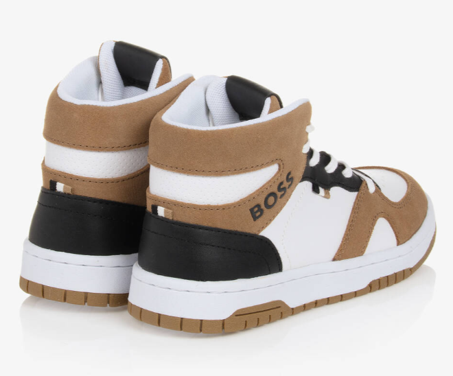 HUGO BOSS Boys White & Brown High Top Trainers