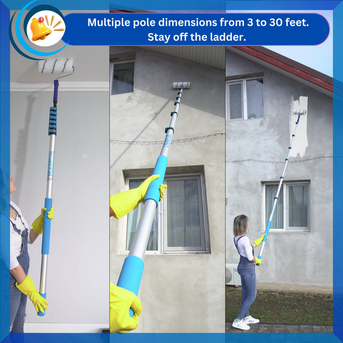 IGADPole – 17ft Telescopic Pole with Threaded Connector, Feather Duster and Paint Roller Adapter