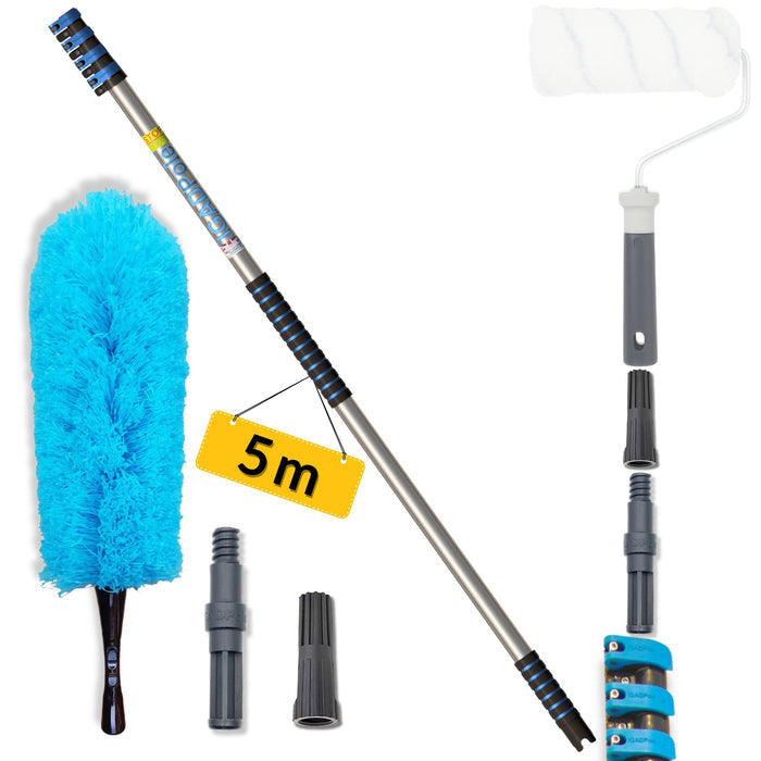 IGADPole – 17ft Telescopic Pole with Threaded Connector, Feather Duster and Paint Roller Adapter