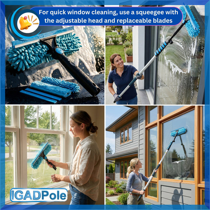IGADPole 2m (6.6ft) Window Squeegee Cleaning Kit, Extension Pole, pole extension and 10"(25cm) Window Squeegee