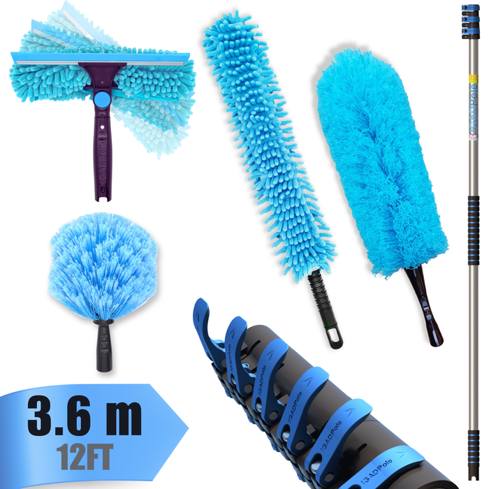 IGADPole 3.6m (12ft) Dusting Set: Extension Pole, Squeegee and 3 Dusting Attachments