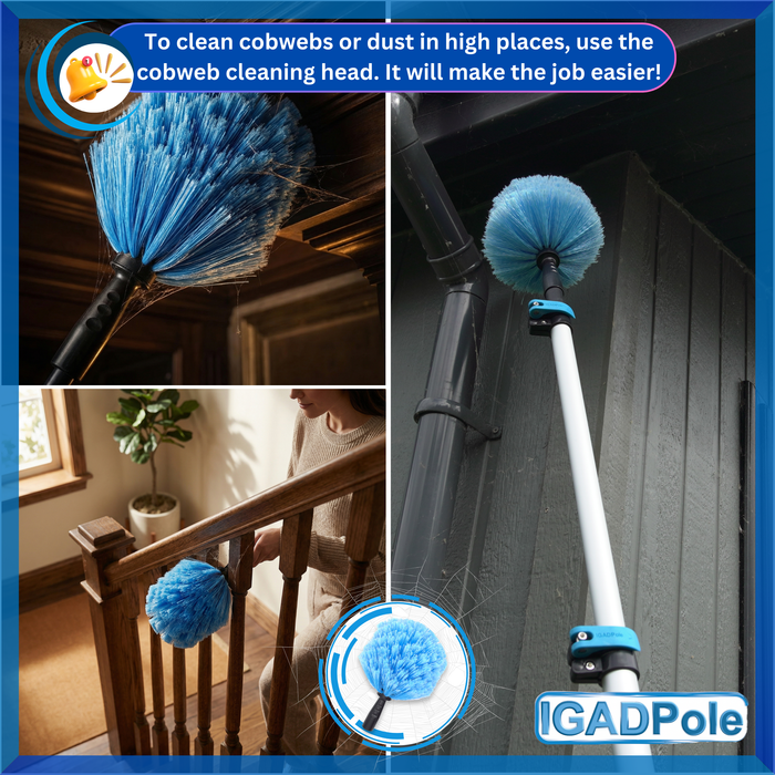 IGADPole 3.6m (12ft) Dusting Set: Extension Pole, Squeegee and 3 Dusting Attachments