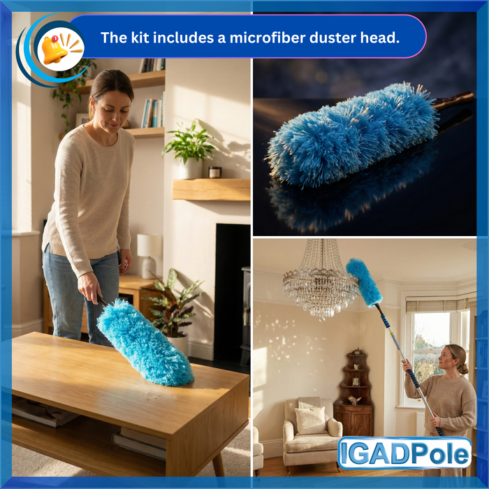 IGADPole 3.6m (12ft) Dusting Set: Extension Pole, Squeegee and 3 Dusting Attachments