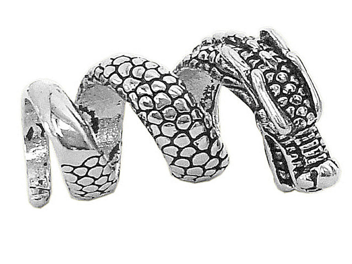 Wide silver imperial dragon hair bead with coiled dragon design