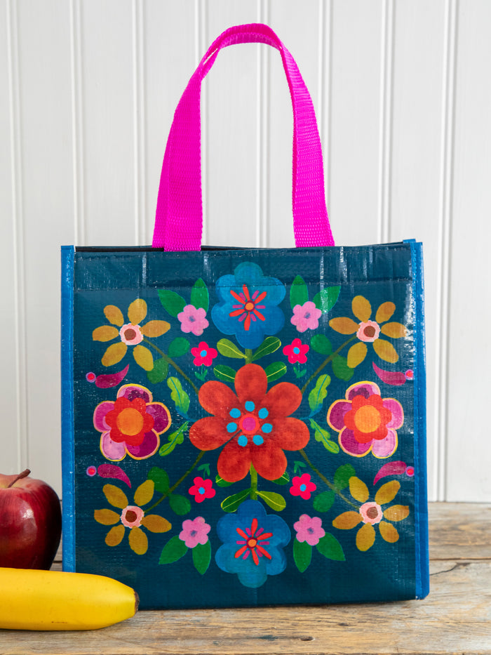 Insulated Lunch Bag - Navy Folk Floral-view 1