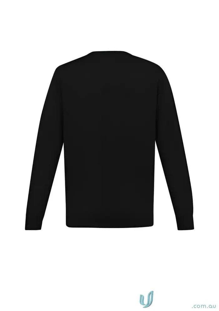 Black long-sleeved crewneck knit pullover sweater from iwg perfect for workwear and uniforms