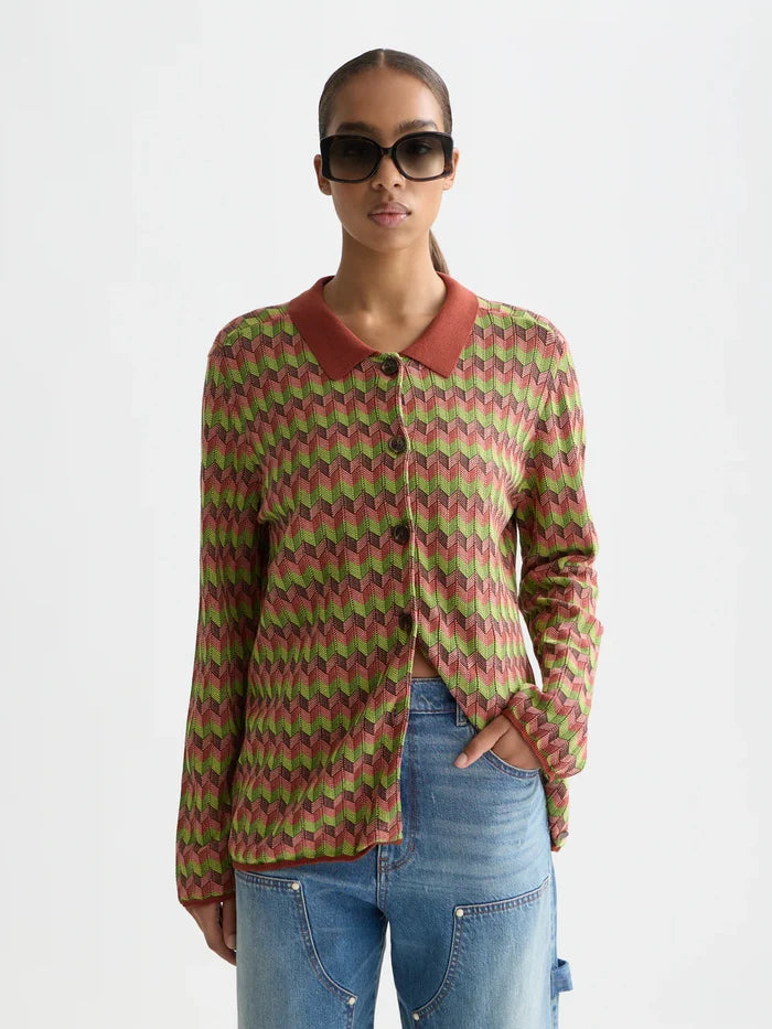 Jacquard Knitted Jacket Burnt Henna U9B01236T