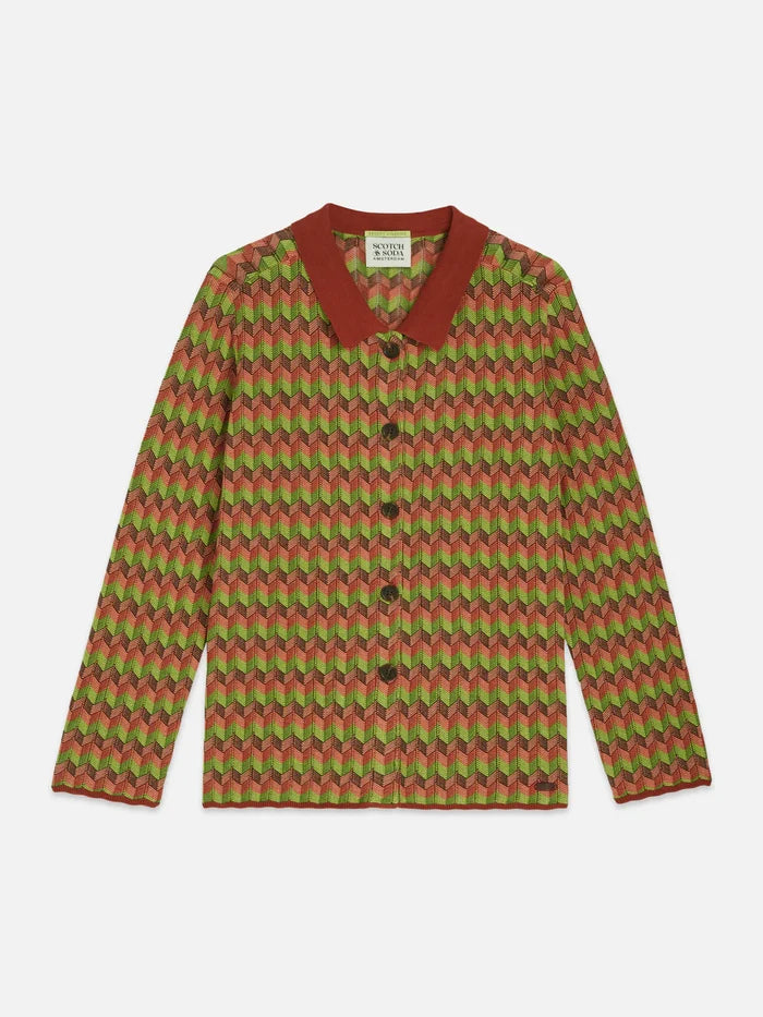 Jacquard Knitted Jacket Burnt Henna U9B01236T