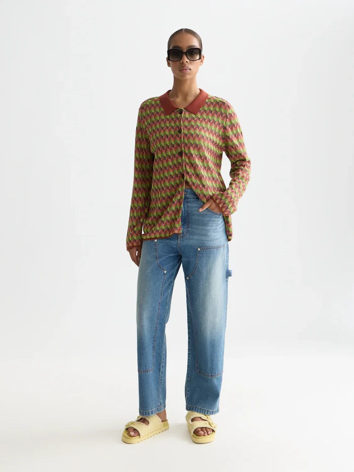 Jacquard Knitted Jacket Burnt Henna U9B01236T