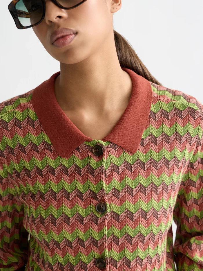 Jacquard Knitted Jacket Burnt Henna U9B01236T