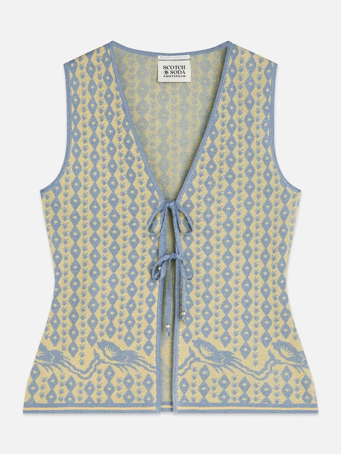 Jacquard Knitted Vest Cactus Stripe Placed Raffia U9A01247T