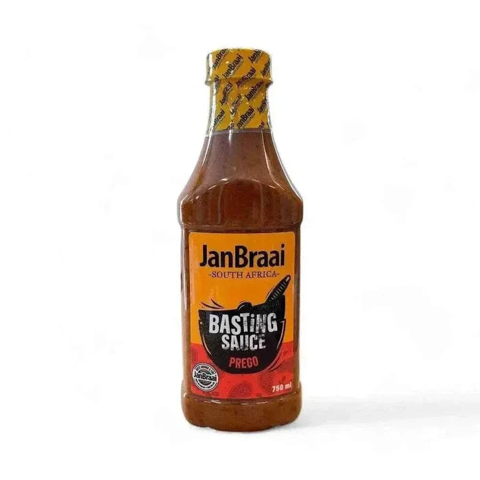 Jan Braai Basting Prego 750ml bottle of South African grilling sauce with bold Prego flavor