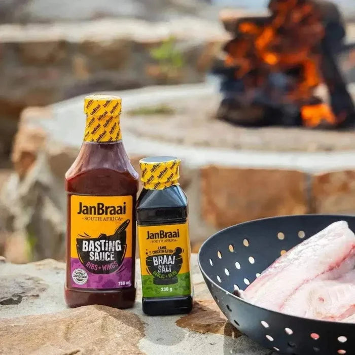 750ml bottle of Jan Braai Basting Ribs & Wings sauce for grilling and basting