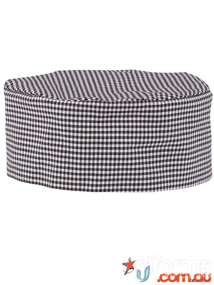 Black and white checkered chefs hat from JBs Chefs Cap, perfect workwear for chefs