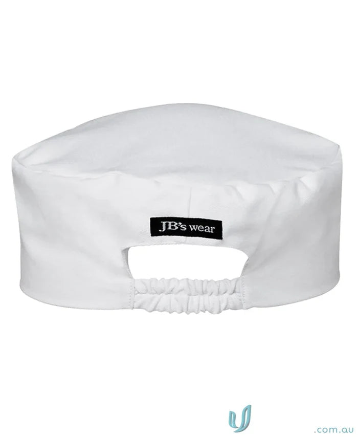 White chefs hat with elastic back from JBs Chef Cap, perfect workwear for chefs