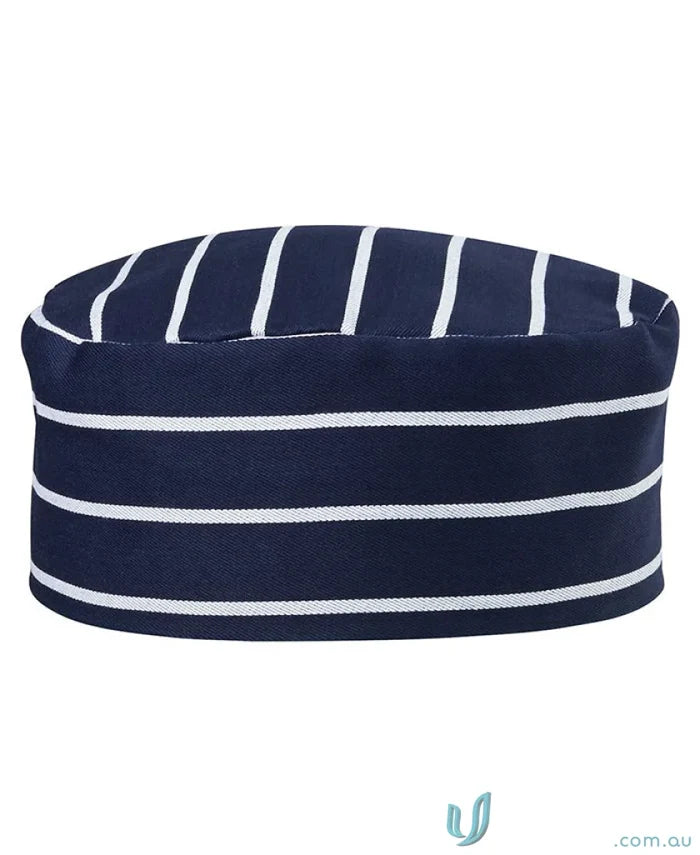 Navy and white striped chefs hat from JBs Chefs Cap, perfect workwear for chefs