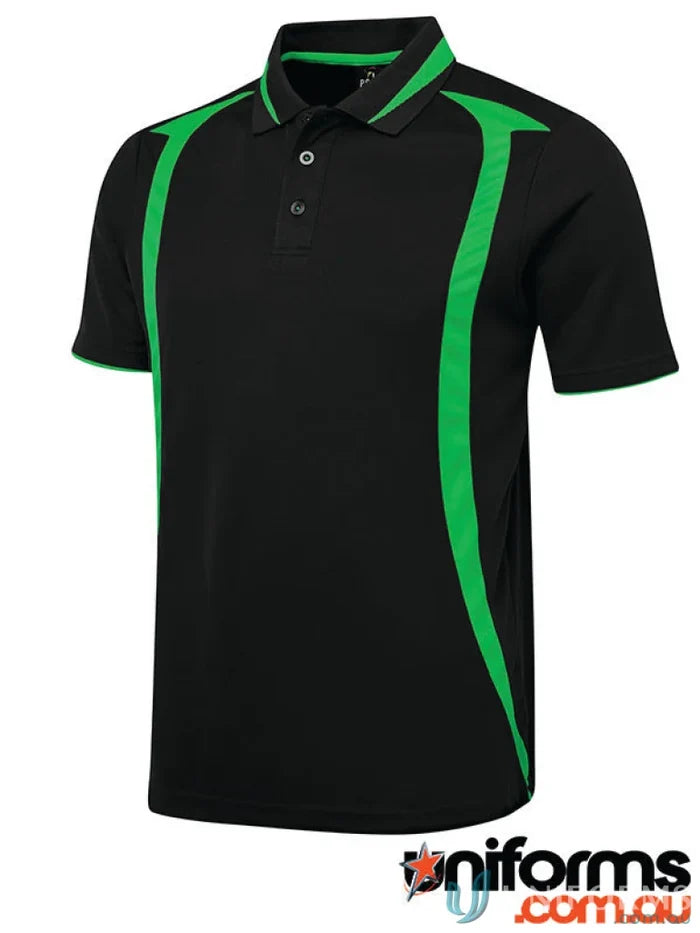 Black JBs Podium Adults Swirl Polo with green accents in pique knit fabric