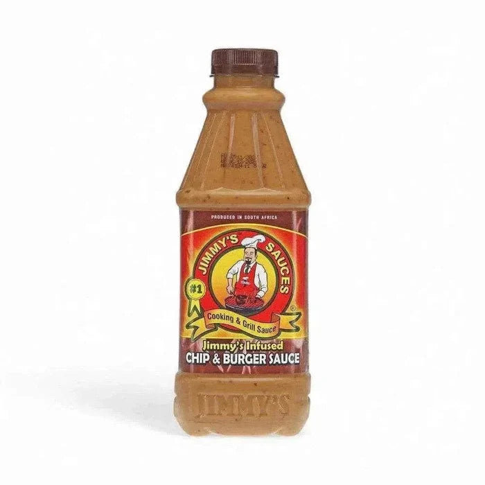 750ml bottle of Jimmy's Sauce Chip & Burger, creamy South African sauce for burgers and fries