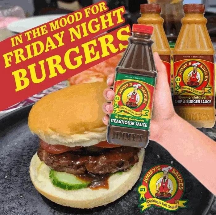 750ml bottle of Jimmy's Sauce Steakhouse, rich smoky South African steakhouse sauce for grilling and cooking