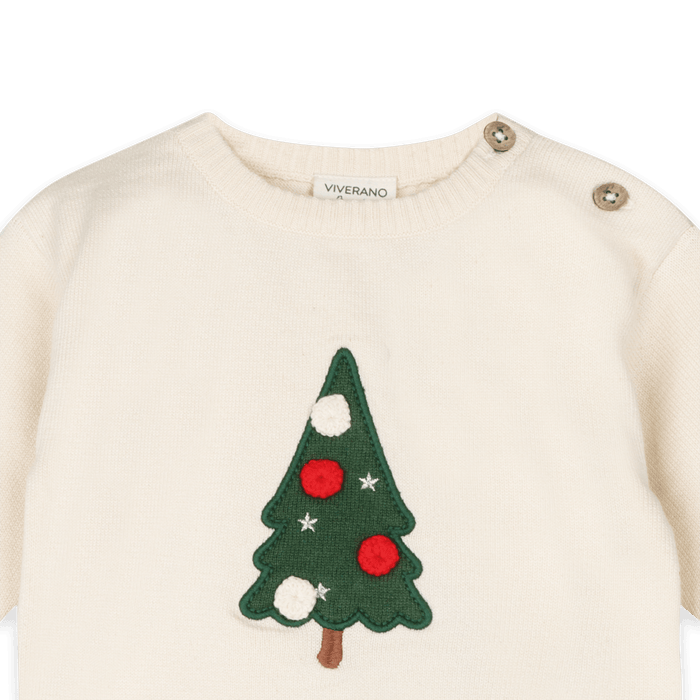 Organic Cotton Jolly Christmas 3D Knit Baby Pullover and Pant Set, Detail