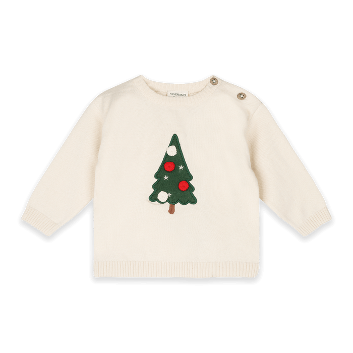Organic Cotton Jolly Christmas 3D Knit Baby Pullover and Pant Set, Front