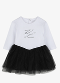 KARL LADGERFELD tulle-skirt logo-print long-sleeve cotton dress