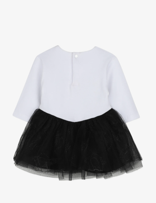 KARL LADGERFELD tulle-skirt logo-print long-sleeve cotton dress