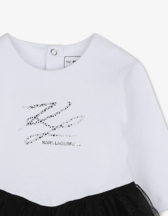 KARL LADGERFELD tulle-skirt logo-print long-sleeve cotton dress