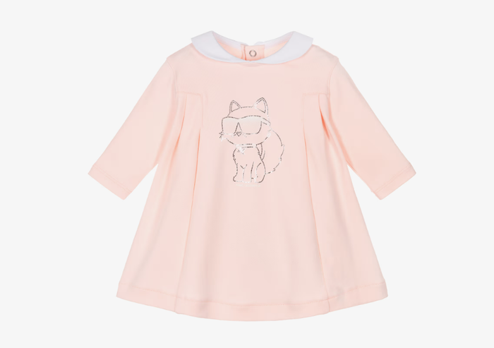 KARL LAGERFELD  Baby Girls Pink Cotton Dress with Choupette Motif