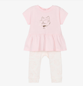 KARL LAGERFELD Baby Girls Pink Cotton Top & Leggings Set with Choupette Logo