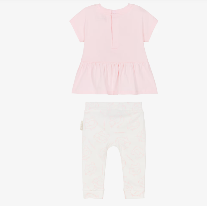 KARL LAGERFELD Baby Girls Pink Cotton Top & Leggings Set with Choupette Logo