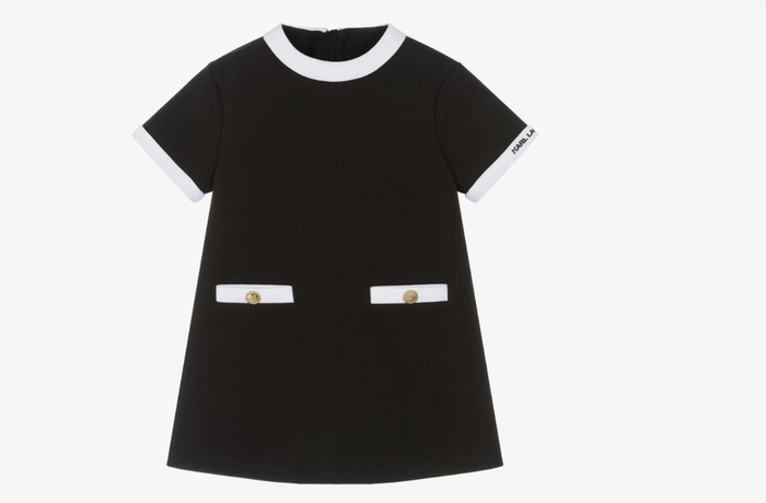 KARL LAGERFELD Girls Black Jersey Dress with Contrast White Trim
