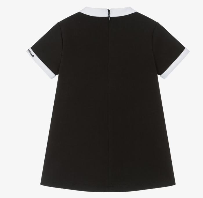 KARL LAGERFELD Girls Black Jersey Dress with Contrast White Trim