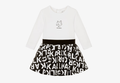 KARL LAGERFELD Girls Black & White Cotton Dress with Logo Print