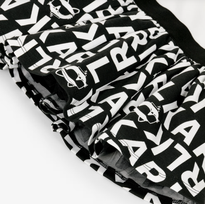KARL LAGERFELD Girls Black & White Cotton Dress with Logo Print