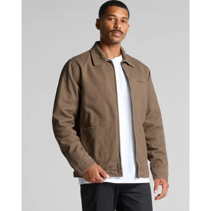 Keely canvas jacket brown workwear jacket with two front pockets and collar perfect for work uniforms and uniforms