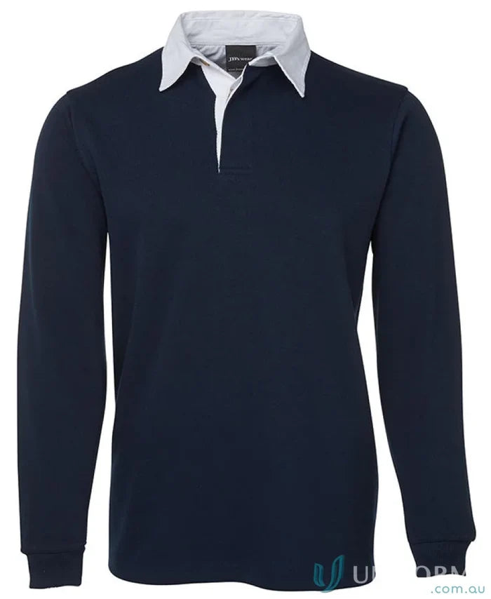 Navy blue Jbs Rugby Jumper with white collar and ribbed sleeve cuffs for style