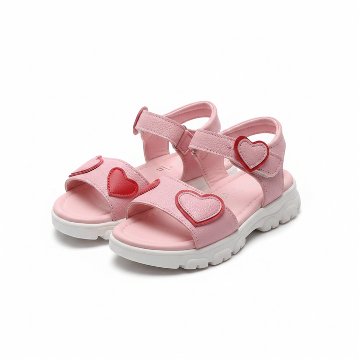 Kids Pink Heart Sandals - White Background