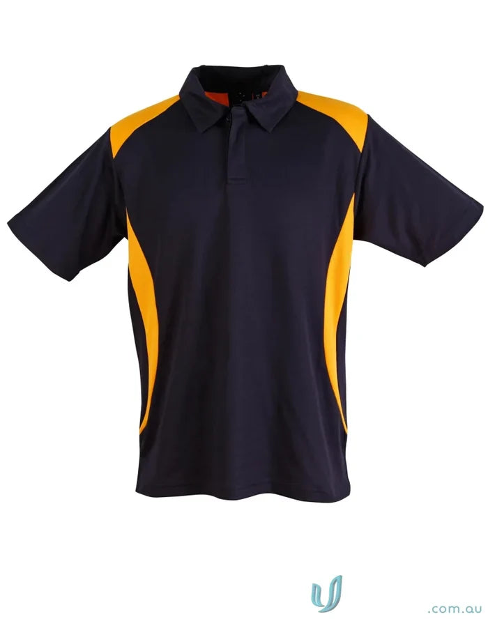 Kids TrueDry Winner contrast short sleeve polo with dark blue and yellow side accents