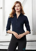 Ladies Chelsea Stretch 3Q Shirt in navy for ladies metro biz collection, stylish sleeve shirt