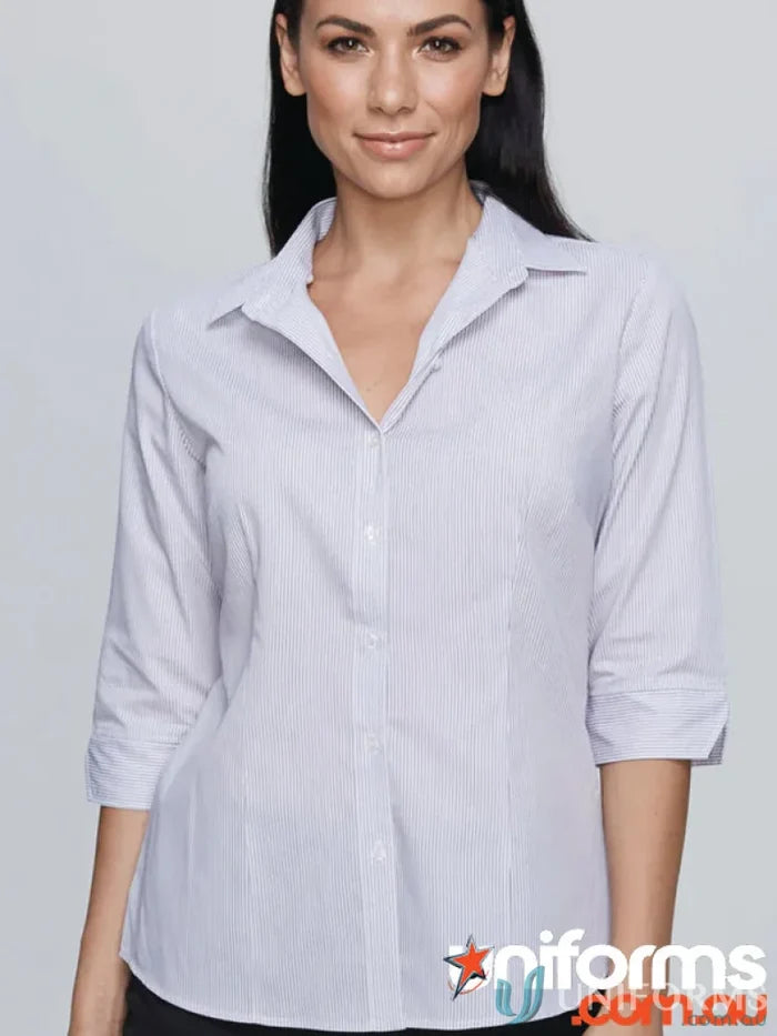Womens striped Henley 3qtr shirt, ladies henley 3qtr style, comfy and casual