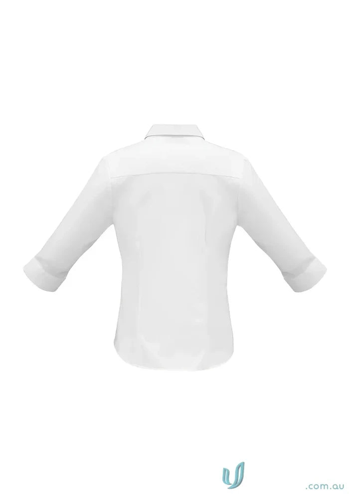 White button-down shirt from Ladies 3Q Luxe Premium Cotton biz collection s10221, wrinkle-resistant for womans luxe style