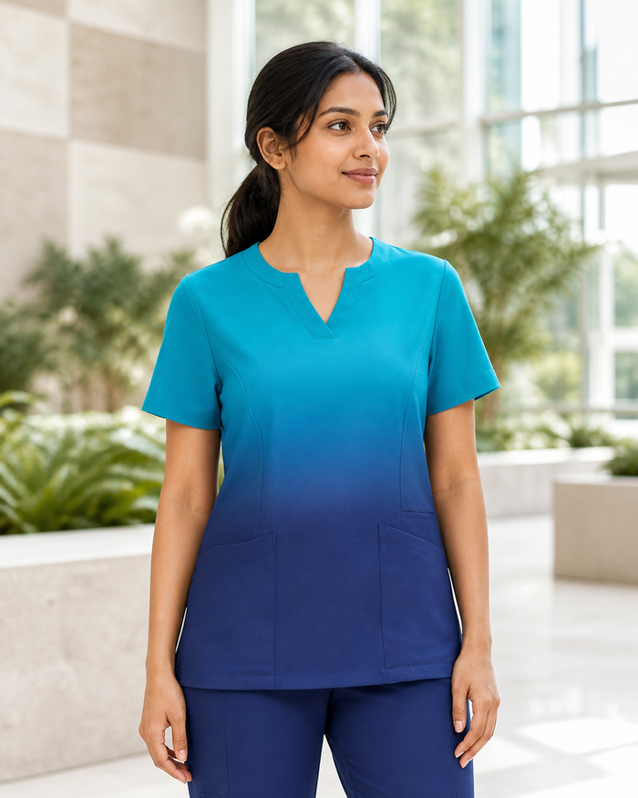 Ladies Sea Blue Ombre Print Top