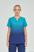 LadiesSea sea blue ombre scrub top with princess seams and welt pocket