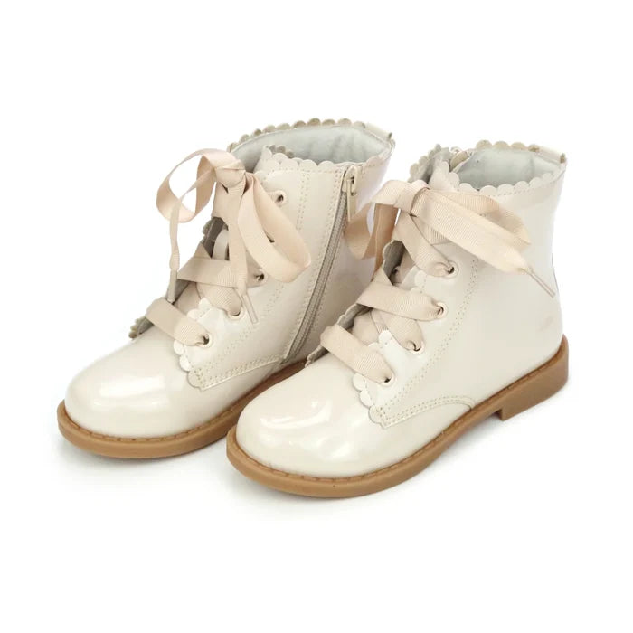 Lamour Josephine Patent Cream Scalloped Boot