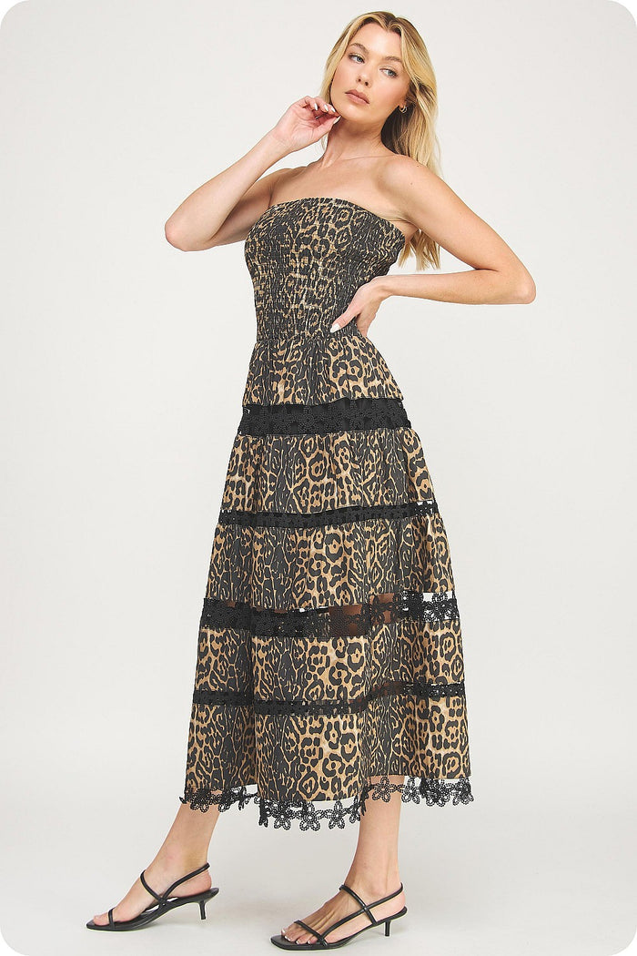 Leopard Cotton Eyelet Tube Dress
